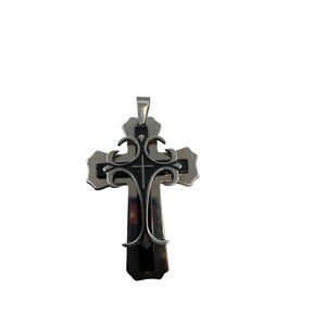 Stainless Steel Cross Pendant with a Two-tone finish Black and Silver